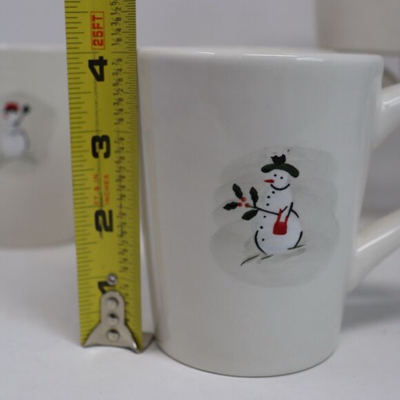 Williams Sonoma White Snowman Coffee Cups Holiday Christmas Winter Set of 5 - Picture 5 of 5